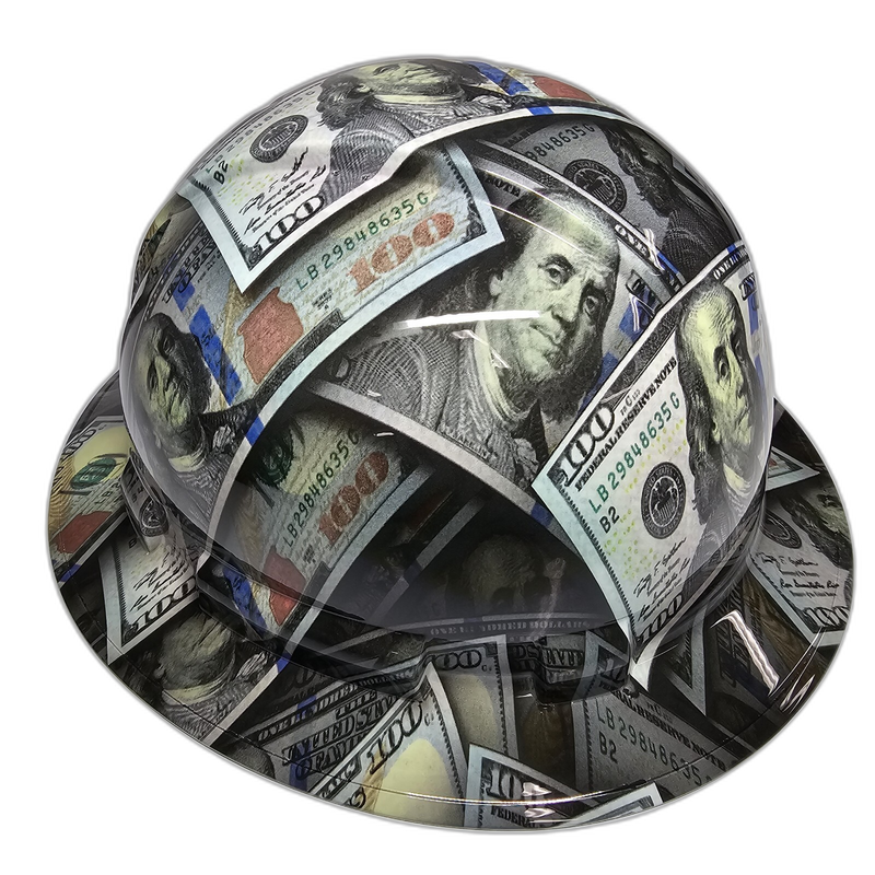 Hundred Dollar Bills Money hard hat left side view
