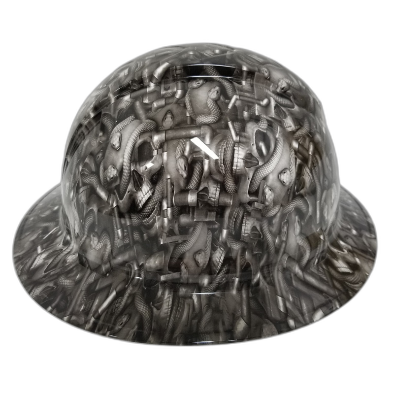 Silver Skulls and Snakes Gothic hard hat left side view
