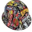 Electrician Extreme Sticker Bomb Custom Hydro Dipped Full Brim Hard Hat - Left Side View