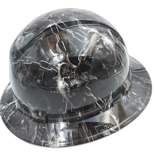 Dark Raiser Skulls Custom Hydro Dipped Full Brim Hard Hat - Left Side View
