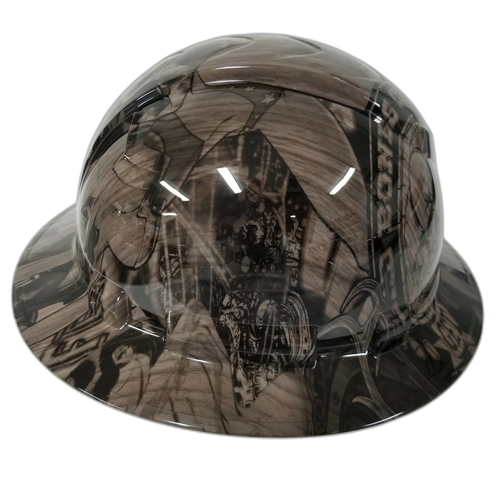 Morning Wood Bad Bones Woody Custom Hydro Dipped Full Brim Hard Hat - Left Side View