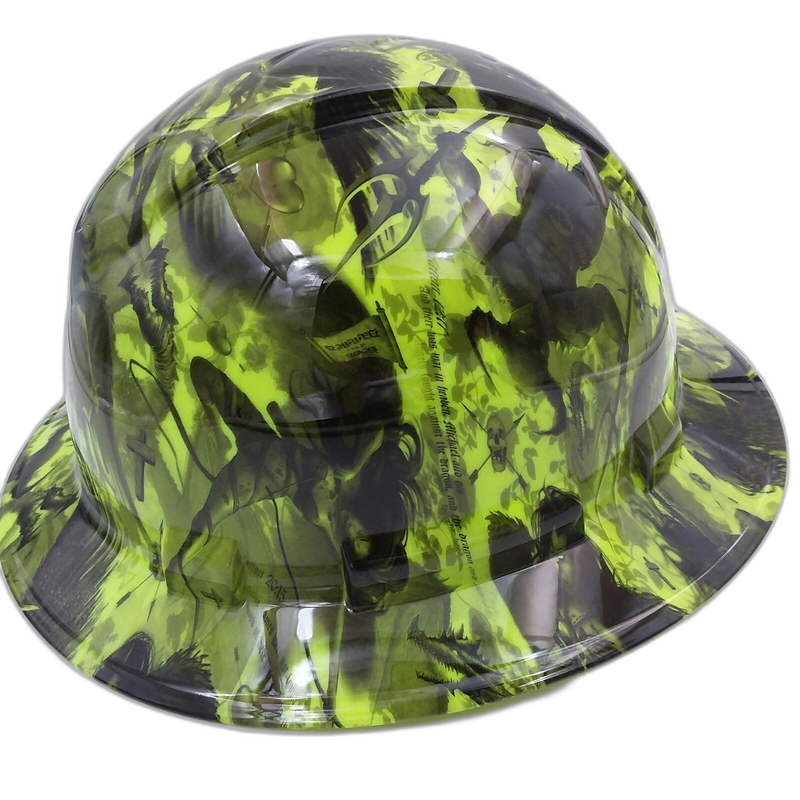 Neon Lime Demon Hunter Gothic hard hat left side view