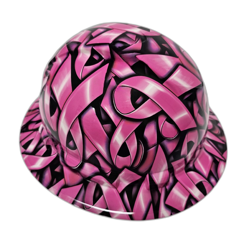 Breast Cancer Awareness In Your Face Custom Hydro Dipped Full Brim Hard Hat - Left Side View