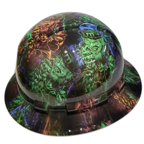 Leprechaun Irish Lucky Custom Hydro Dipped Full Brim Hard Hat - Left Side View
