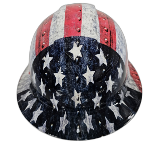 American Metal USA Flag American Custom Hydro Dipped Full Brim Hard Hat - Left Side View