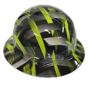 Lime Abstract Urban Camo Custom Hydro Dipped Full Brim Hard Hat - Left Side View