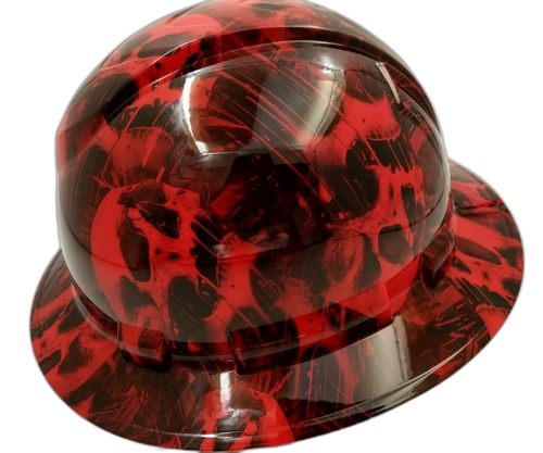 Red Melting Skull Wicked Custom Hydro Dipped Full Brim Hard Hat - Left Side View