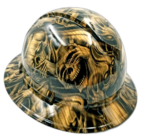 Petrified Wood Dead Wood Skulls Custom Hydro Dipped Full Brim Hard Hat - Left Side View