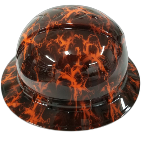 Black And Hi Vis Orange Skulls Custom Hydro Dipped Full Brim Hard Hat - Left Side View