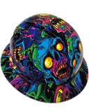 Neon Psycho Zombies Custom Hydro Dipped Full Brim Hard Hat - Left Side View