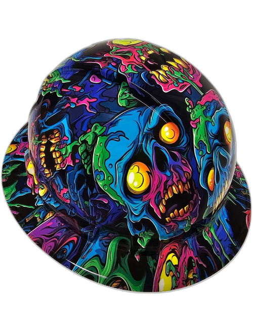 Neon Psycho Zombies Custom Hydro Dipped Full Brim Hard Hat - Left Side View