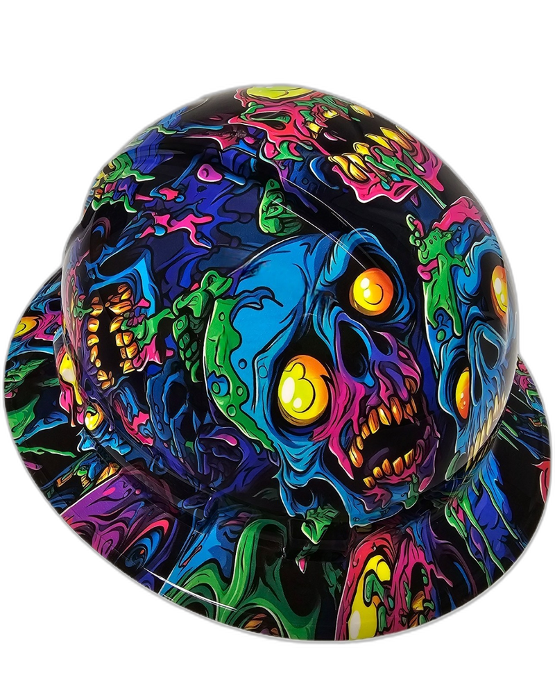 Neon Psycho Zombies Glow Art hard hat left side view