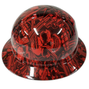 Old School Skulls And Mayhem Red Custom Hydro Dipped Full Brim Hard Hat - Left Side View