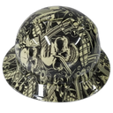Old School Skulls And Mayhem Bone Custom Hydro Dipped Full Brim Hard Hat - Left Side View