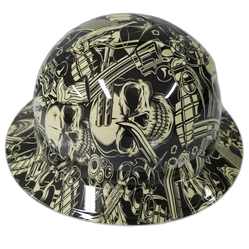 Old School Skulls And Mayhem Bone Custom Hydro Dipped Full Brim Hard Hat - Left Side View