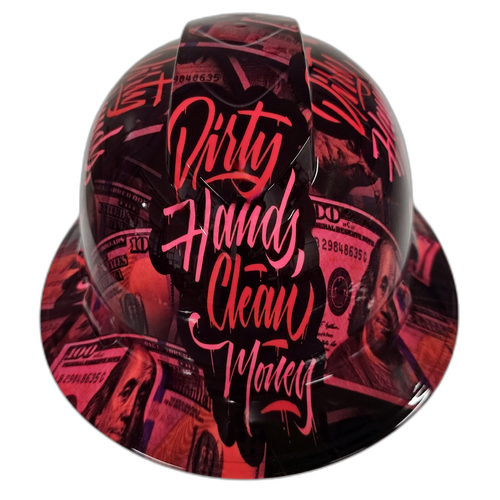 Hot Pink Dirty Hands Clean Money Women Custom Hydro Dipped Full Brim Hard Hat - Left Side View