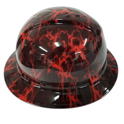 Red And Black Skulls Custom Hydro Dipped Full Brim Hard Hat - Left Side View