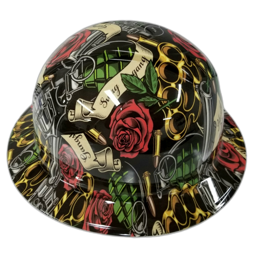 Hustle Hard Knuckles Roses Custom Hydro Dipped Full Brim Hard Hat - Left Side View