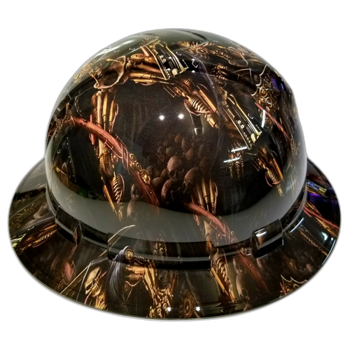 Steampunk Grim Reaper Custom Hydro Dipped Full Brim Hard Hat - Left Side View