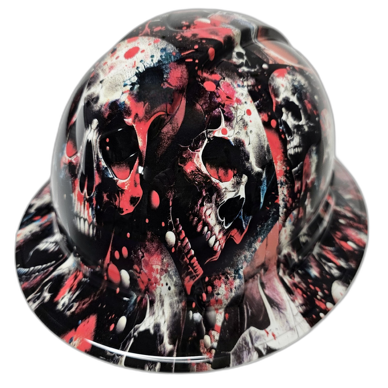 Splatter Art Skulls Red Black hard hat left side view