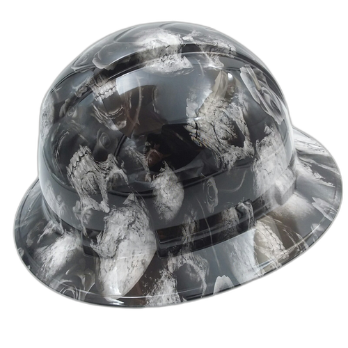 3D Bone Head Skulls Custom Hydro Dipped Full Brim Hard Hat - Left Side View