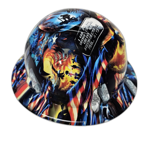 Veterans Memorial Day Salute USA Pride Custom Hydro Dipped Full Brim Hard Hat - Left Side View