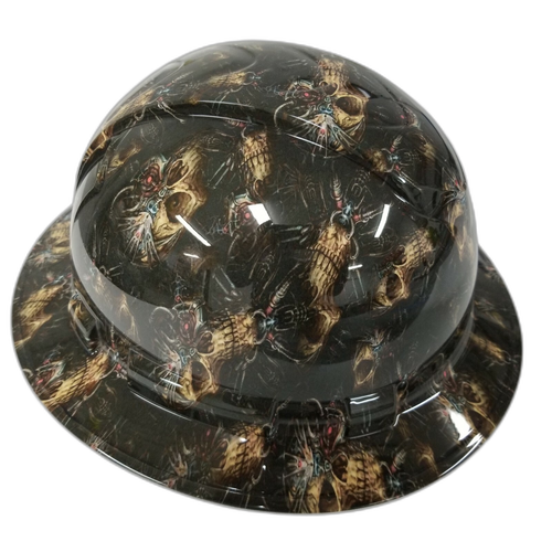 Cyborg Skull Mechanical Custom Hydro Dipped Full Brim Hard Hat - Left Side View