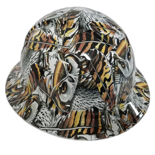 Snow Owl Camo Nature Animals Custom Hydro Dipped Full Brim Hard Hat - Left Side View