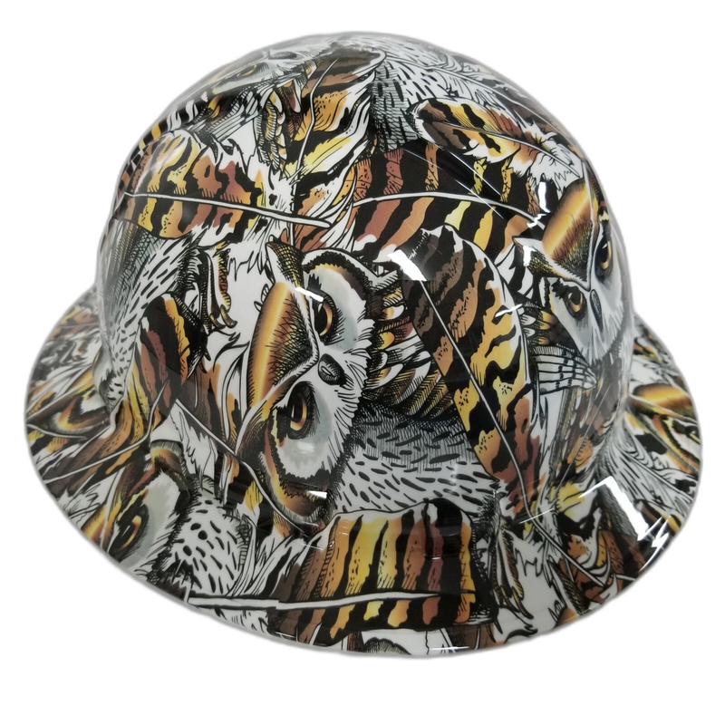 Snow Owl Gold Feather Camo hard hat left side view