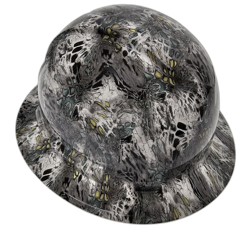 Kryptik Snow Winter Camo Custom Hydro Dipped Full Brim Hard Hat - Left Side View