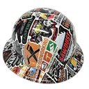 Carpenter Sticker Bomb Man Glitter Custom Hydro Dipped Full Brim Hard Hat - Left Side View