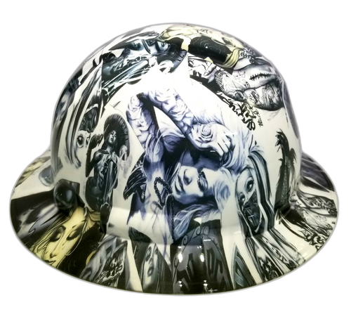 Viva Mi Raza Chicano Tattoos Custom Hydro Dipped Full Brim Hard Hat - Left Side View