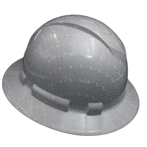 White Hex Carbon Fiber Custom Hydro Dipped Full Brim Hard Hat - Left Side View