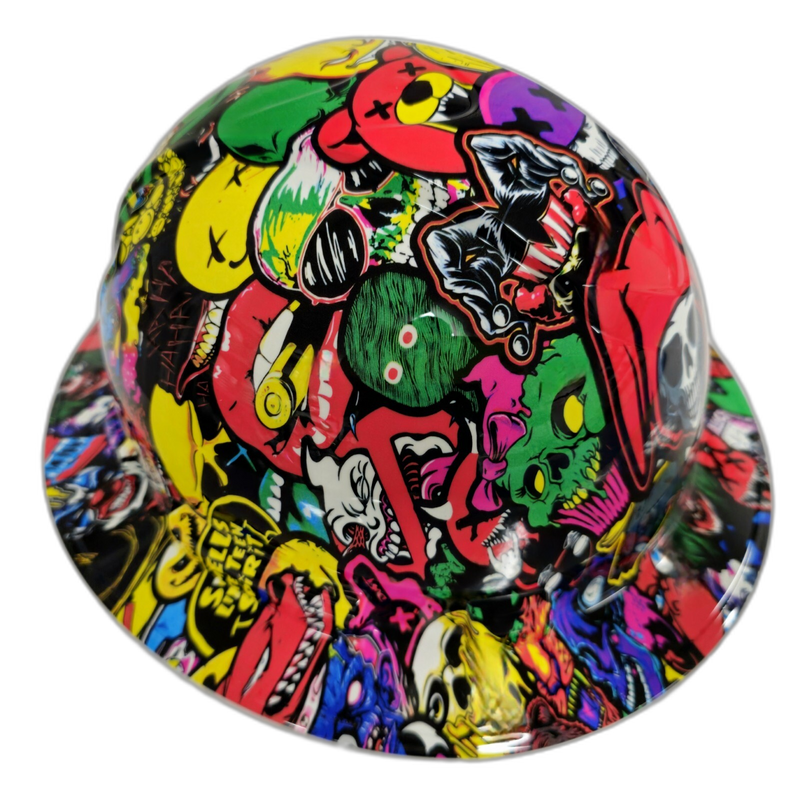 Full Color Cartoon Sticker Bomb hard hat left side view
