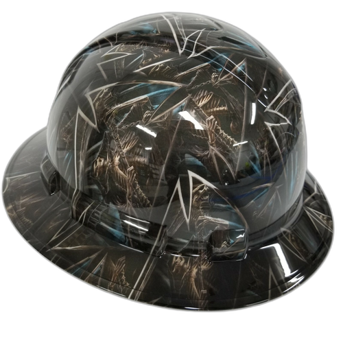 Grim Reaper Maltese Cross Skulls Custom Hydro Dipped Full Brim Hard Hat - Left Side View