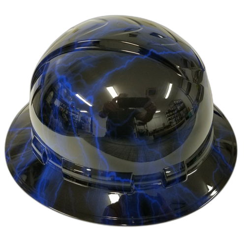 Blue Lightning Custom Hydro Dipped Full Brim Hard Hat - Left Side View