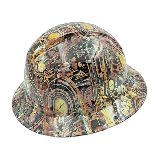 Steam Punk Engineering Camo Custom Hydro Dipped Full Brim Hard Hat - Left Side View