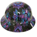 Lotus Flower Neon Color Custom Hydro Dipped Full Brim Hard Hat - Left Side View