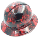 Red Hades Evil Skull Custom Hydro Dipped Full Brim Hard Hat - Left Side View