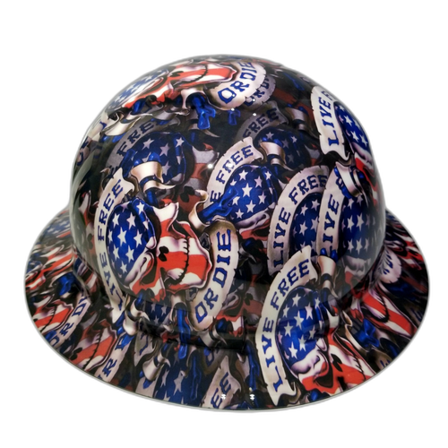 Live Free Or Die USA America Custom Hydro Dipped Full Brim Hard Hat - Left Side View