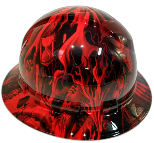 Candy Radioactive Red Ace Of Skulls Custom Hydro Dipped Full Brim Hard Hat - Left Side View