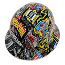 Electrician Extreme Sticker Bomb Custom Hydro Dipped Full Brim Hard Hat - Right Side View