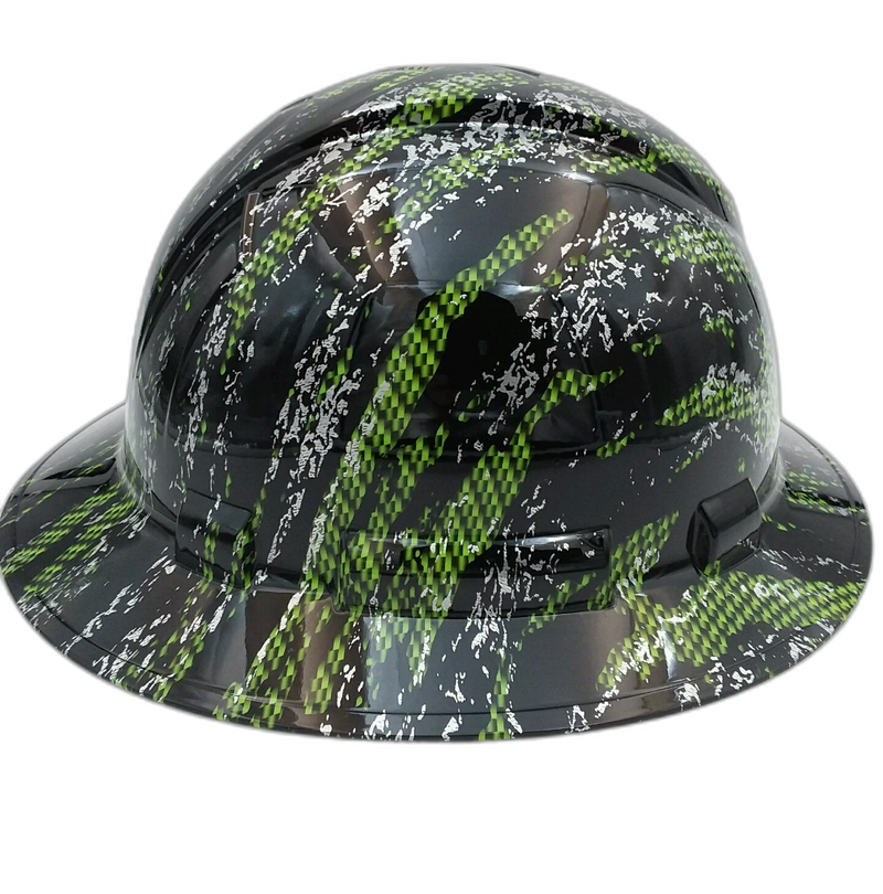 Green Carbon Fiber Urban Camo hard hat right side view