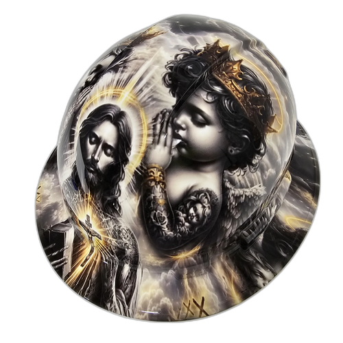 Jesus With Cherubs Live In The Light custom hydro dipped hard hat - right side