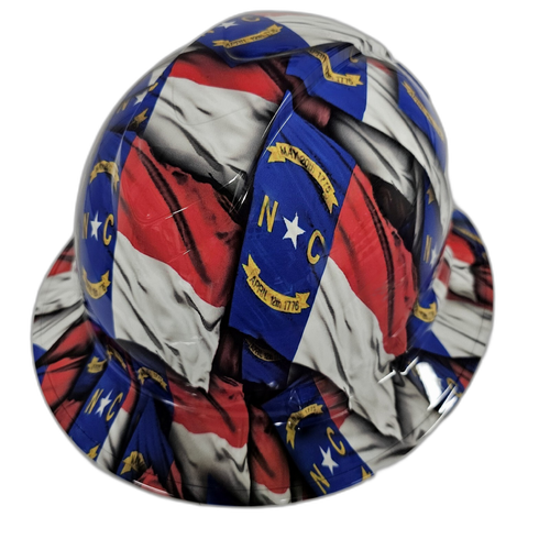 North Carolina State Flag Custom Hydro Dipped Full Brim Hard Hat - Right Side View