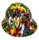 Skull Sticker Bomb Custom Hydro Dipped Full Brim Hard Hat - Right Side View