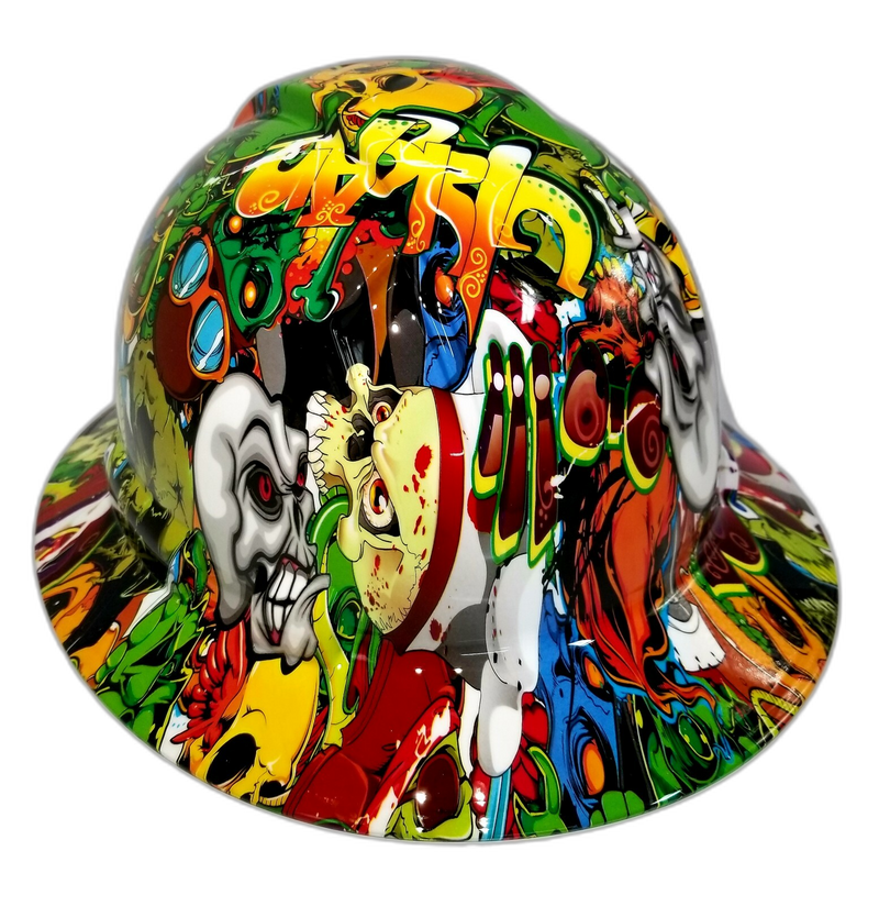 Rainbow Skull Sticker Bomb hard hat right side view