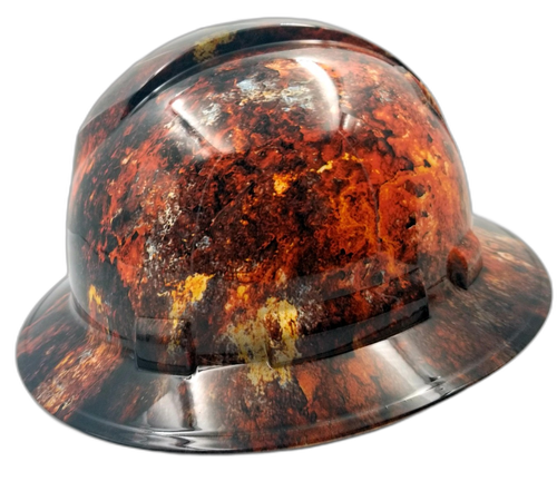 Rust Bucket Head Patina Custom Hydro Dipped Full Brim Hard Hat - Right Side View
