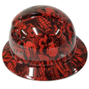 Old School Skulls And Mayhem Red Custom Hydro Dipped Full Brim Hard Hat - Right Side View