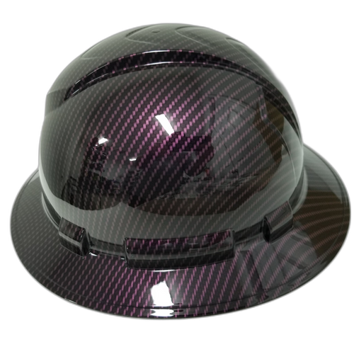 Purple Carbon Fiber Straight Lace Custom Hydro Dipped Full Brim Hard Hat - Right Side View